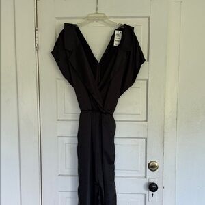 Bar III black satin jumpsuit medium